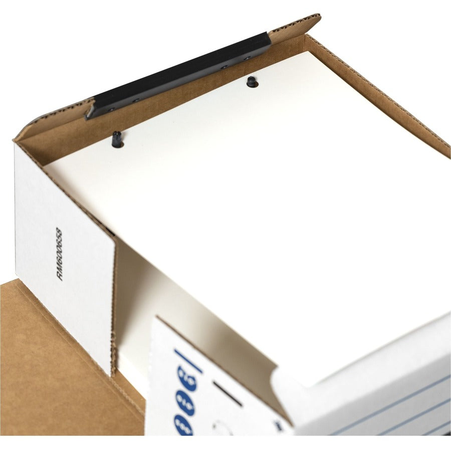 Internal Dimensions: 9.13" Width x 11.38" Depth x 4.38" Height - External Dimensions: 9.8" Width x 11.9" Depth x 4.8" Height - Ring Lock Closure - Corrugated Paper - White, Blue - For Check, Voucher Slip, Document - Recycled - 1 Each