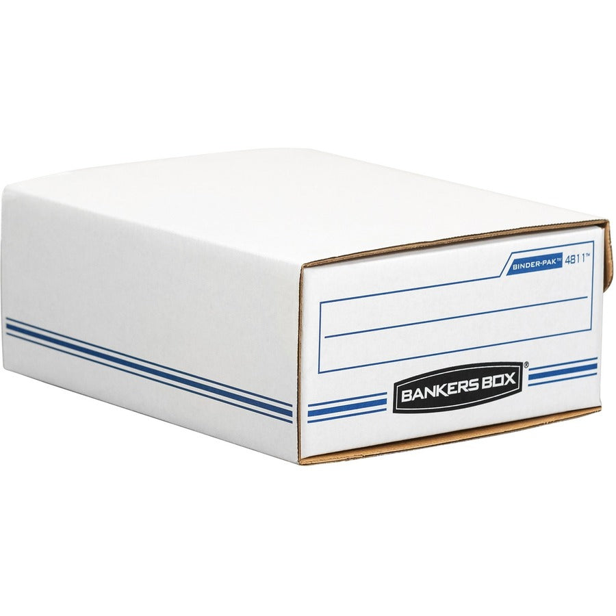 Internal Dimensions: 9.13" Width x 11.38" Depth x 4.38" Height - External Dimensions: 9.8" Width x 11.9" Depth x 4.8" Height - Ring Lock Closure - Corrugated Paper - White, Blue - For Check, Voucher Slip, Document - Recycled - 1 Each