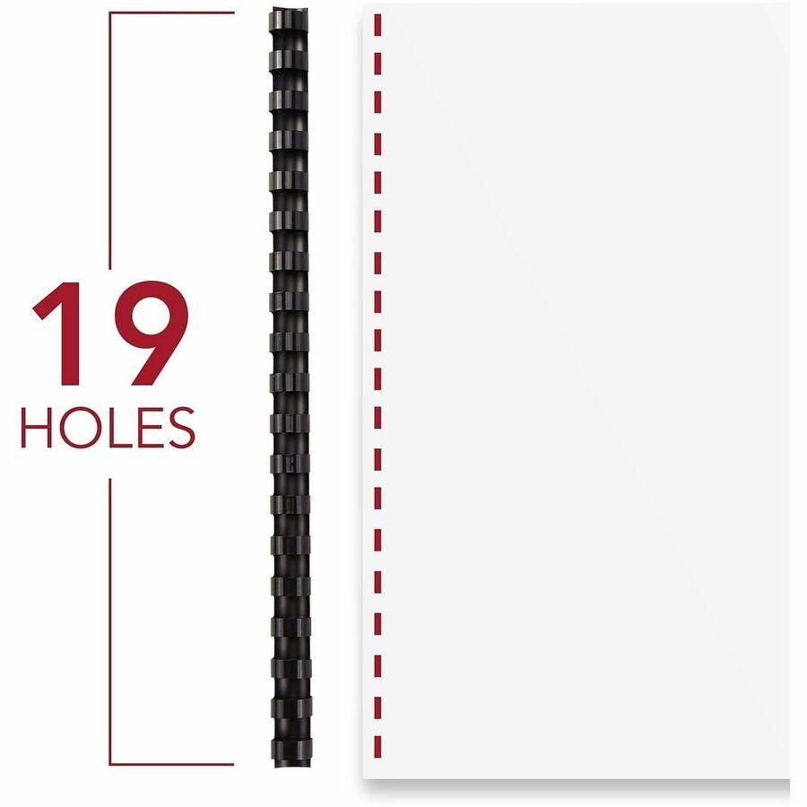 GBC CombBind Binding Spines - 0.37" Maximum Capacity - 60 x Sheet Capacity - For Letter 8 1/2" x 11" Sheet - 19 x Rings - Black - PVC Plastic - 100 / Box