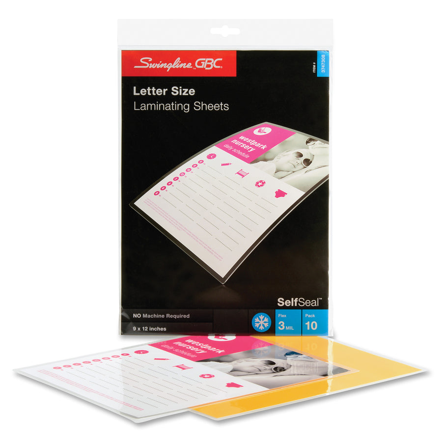 Laminating Pouch/Sheet Size: 9" Width x 12" Length x 3 mil Thickness - for Certificate, News Clipping, Schedule, Price List, Photo, Artwork, Recipe - Self-adhesive - Clear - 10 / Pack