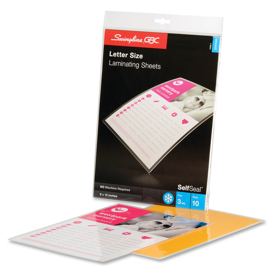 Laminating Pouch/Sheet Size: 9" Width x 12" Length x 3 mil Thickness - for Certificate, News Clipping, Schedule, Price List, Photo, Artwork, Recipe - Self-adhesive - Clear - 10 / Pack