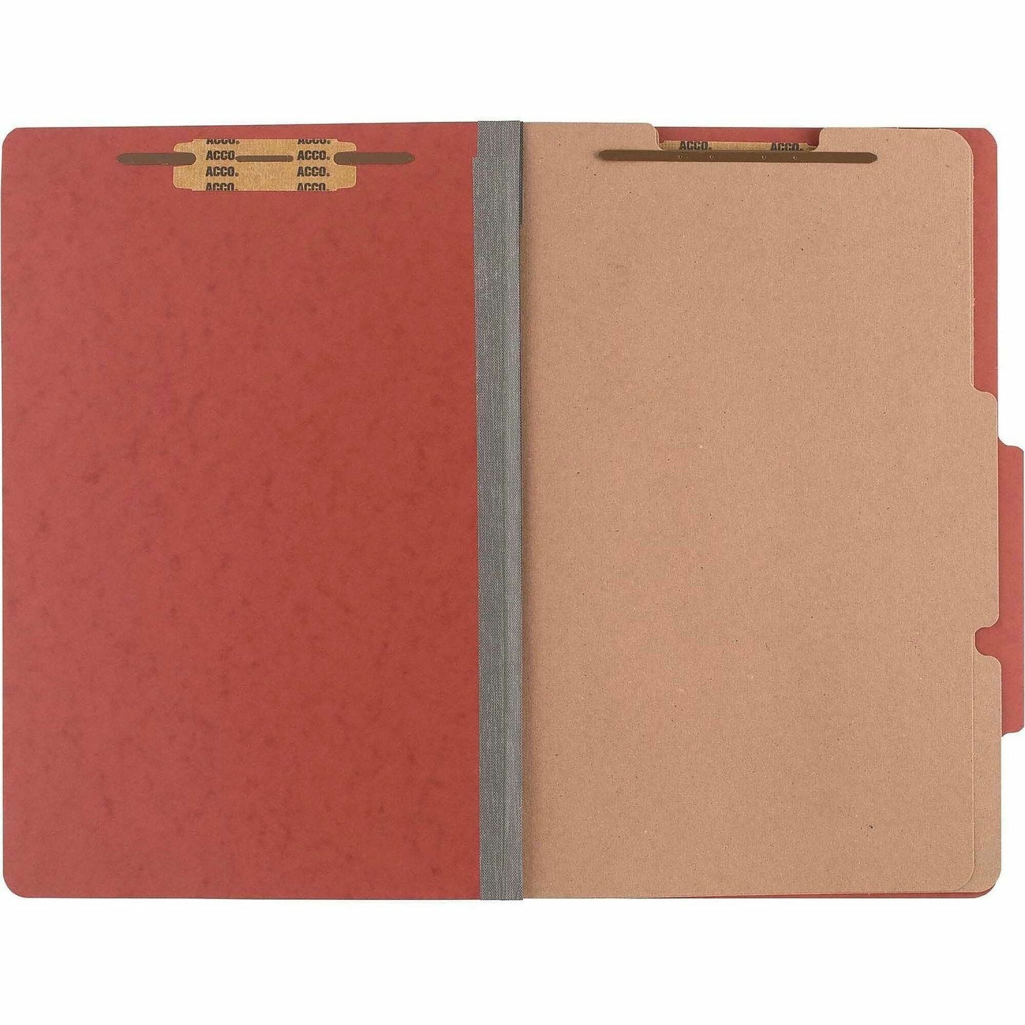 ACCO Legal Classification Folder - 3" Folder Capacity - 8 1/2" x 14" - 6 Fastener(s) - 1" for Folder - 2 Divider(s) - 6 pt. - Pressboard, Tyvek - Earth Red - 10 / Box