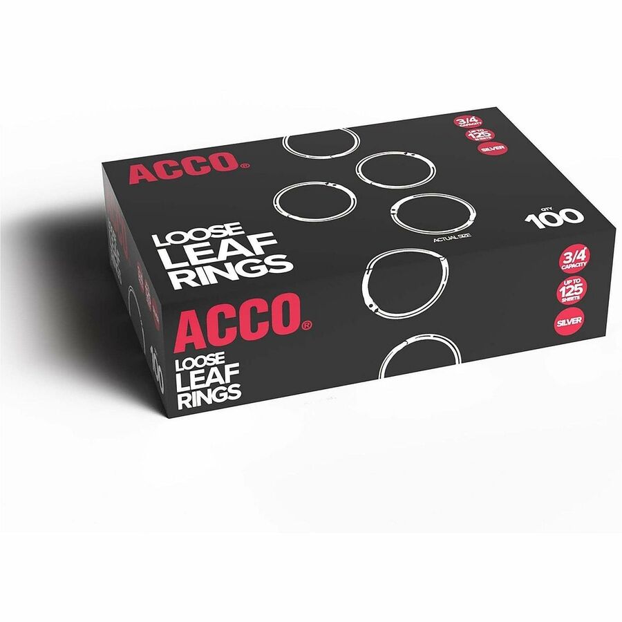 ACCO Loose-Leaf Rings - 125 x Sheet Capacity - Silver - Nickel - 100 / Box