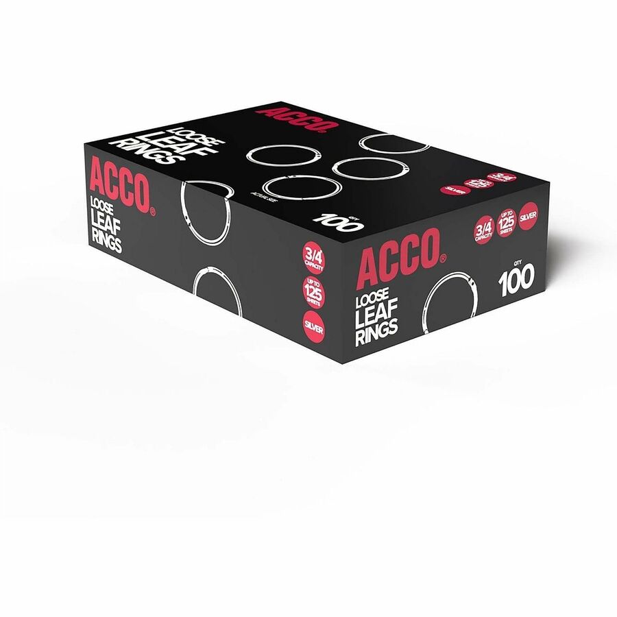 ACCO Loose-Leaf Rings - 125 x Sheet Capacity - Silver - Nickel - 100 / Box