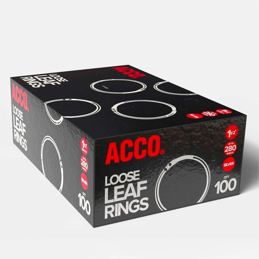 ACCO Loose-Leaf Rings - 1.50" Maximum Capacity - 280 x Sheet Capacity - Silver - Nickel - 100 / Box