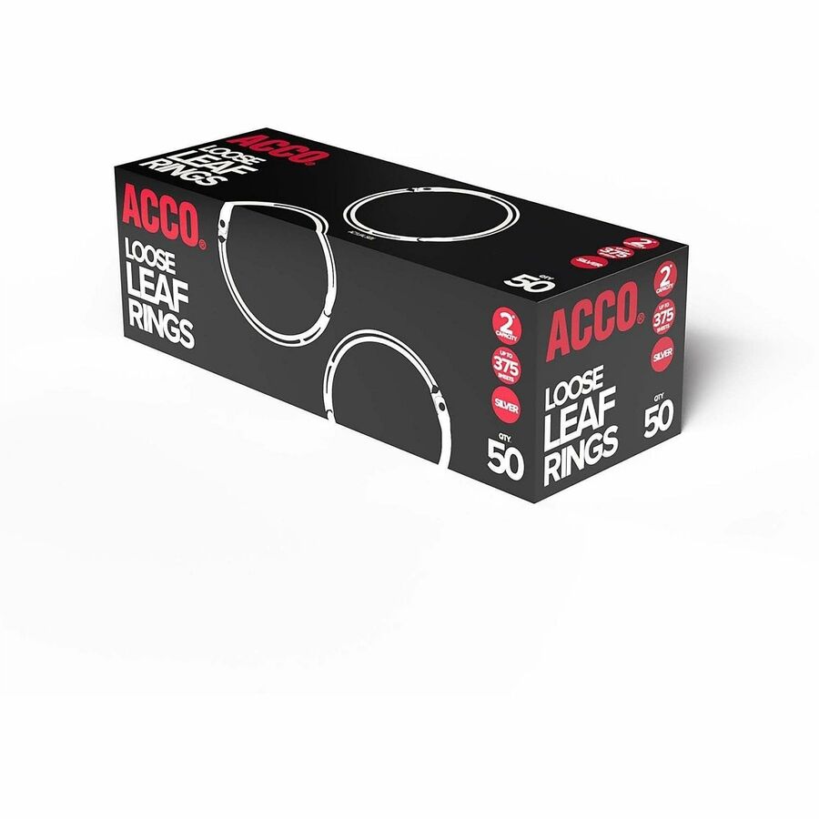 ACCO Loose-Leaf Rings - 2" Maximum Capacity - 375 x Sheet Capacity - Silver - Nickel - 50 / Box