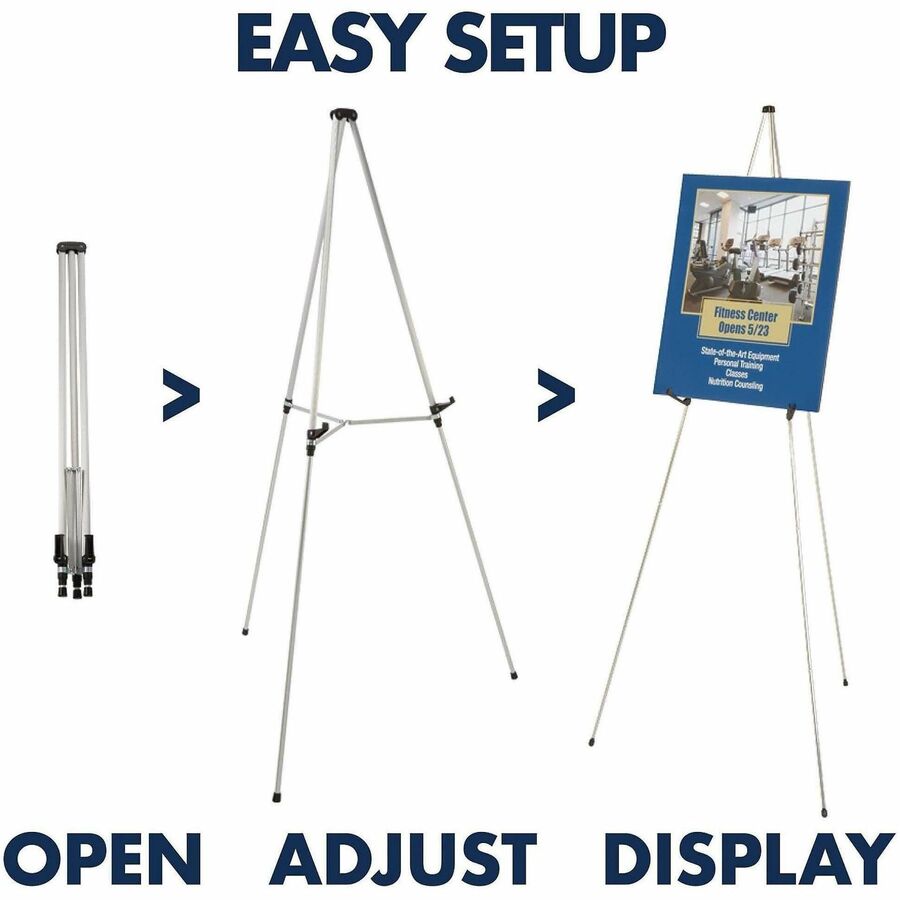 Quartet Lightweight Telescoping Display Easel - 25 lb Load Capacity - 66" Height - Aluminum, Steel, Metal - Silver