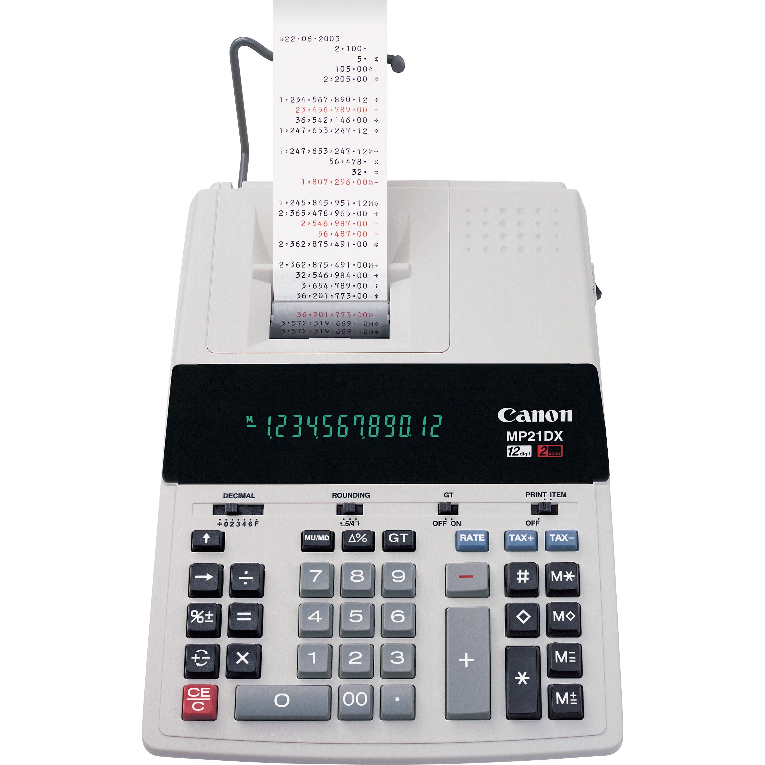 Heavy Duty, Paper Holder, Easy-to-read Display, Round Down, Round Off, Round Up, Sign Change, Item Count, 4-Key Memory, Decimal Point Selector Switch - AC Supply Powered - 3.7" Height x 9" Width x 12.2" Length - White - 1 Each