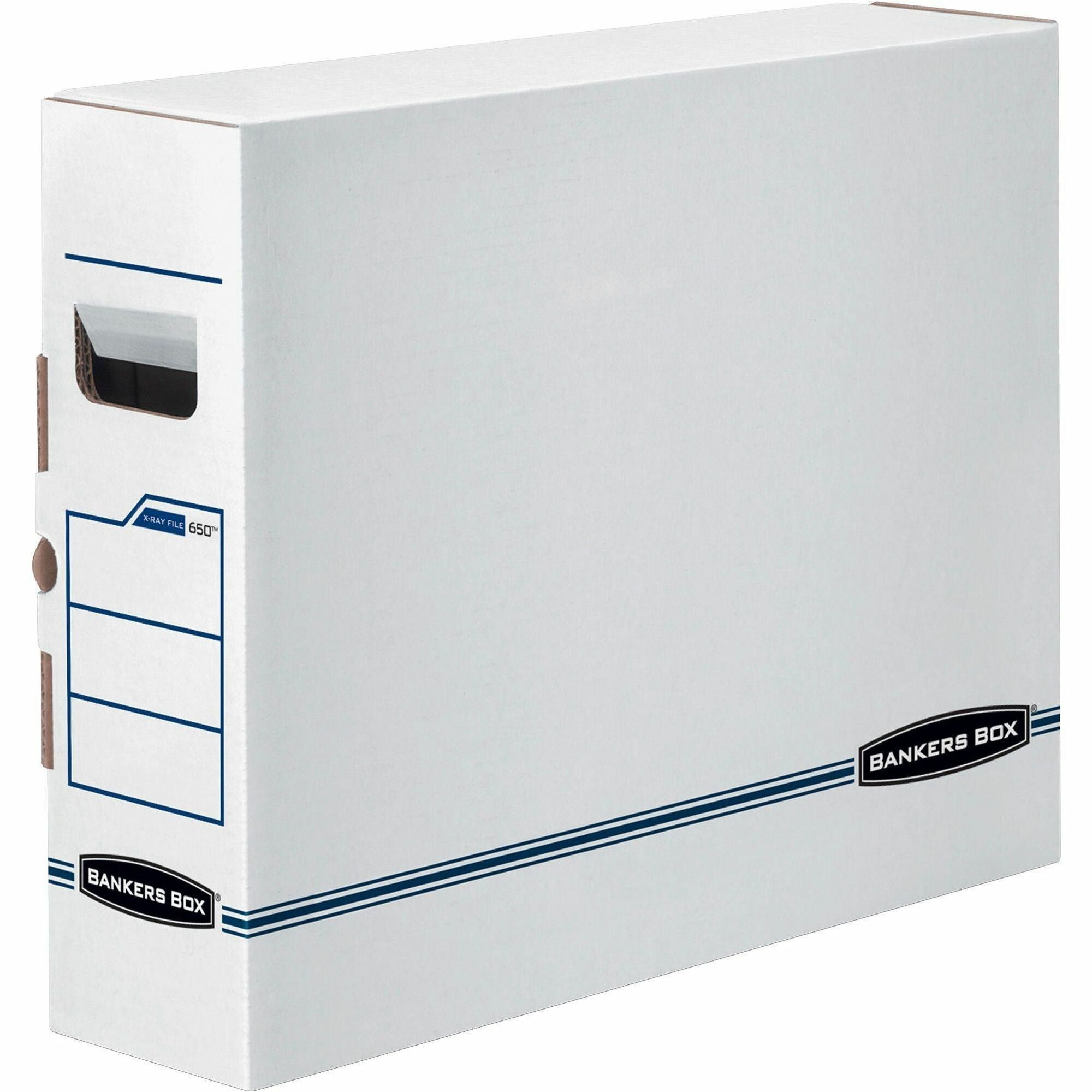 Internal Dimensions: 5" Width x 18.75" Depth x 14.88" Height - External Dimensions: 5.3" Width x 19.8" Depth x 15.7" Height - Side Tuck, Locking Tab Closure - Heavy Duty - White, Blue - For Document - Recycled - 6 / Carton