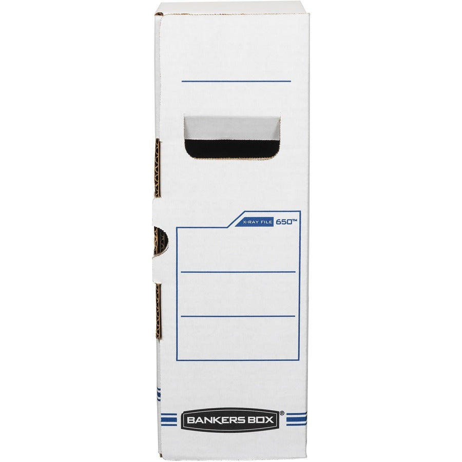 Internal Dimensions: 5" Width x 18.75" Depth x 14.88" Height - External Dimensions: 5.3" Width x 19.8" Depth x 15.7" Height - Side Tuck, Locking Tab Closure - Heavy Duty - White, Blue - For Document - Recycled - 6 / Carton