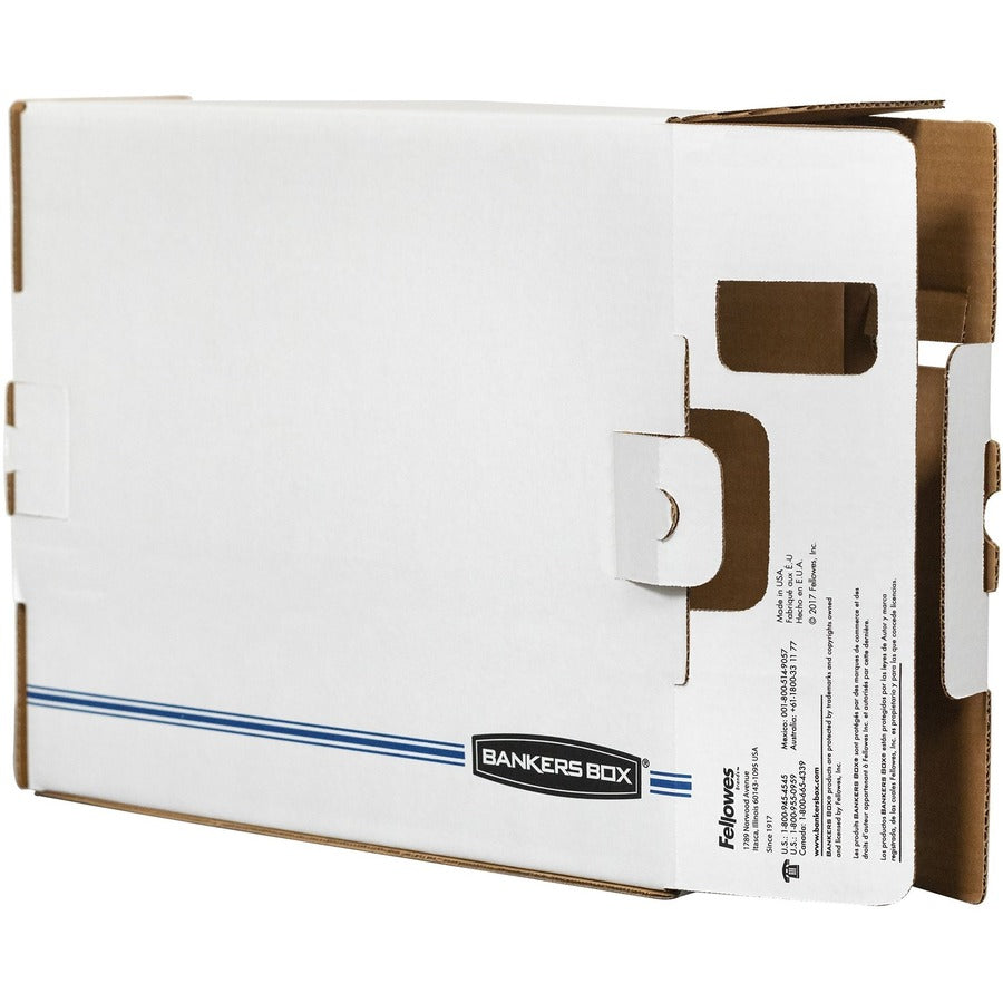 Internal Dimensions: 5" Width x 18.75" Depth x 14.88" Height - External Dimensions: 5.3" Width x 19.8" Depth x 15.7" Height - Side Tuck, Locking Tab Closure - Heavy Duty - White, Blue - For Document - Recycled - 6 / Carton