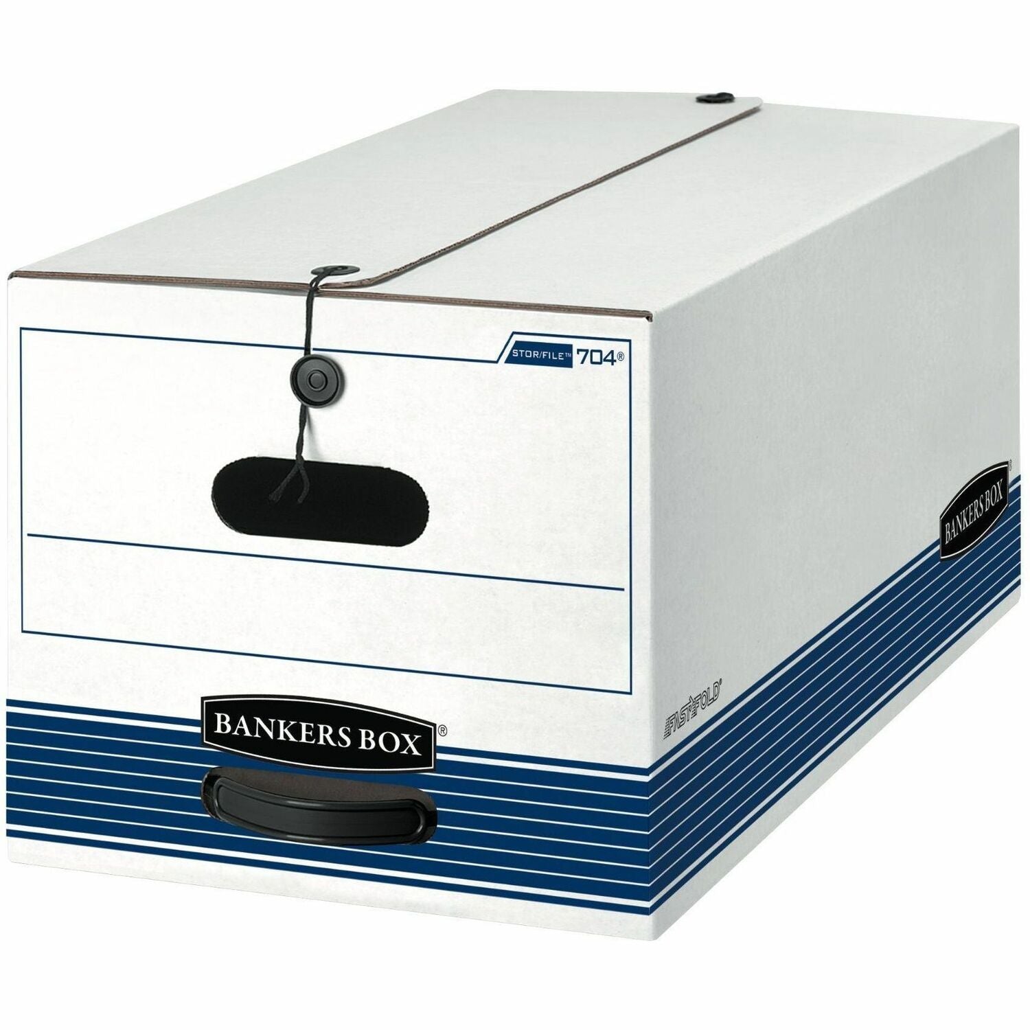 Bankers Box STOR/FILE File Storage Box, Letter Size, String/Button Tie Closure, Medium Duty, Stackable, Corrugated Paper, White/Blue, 12 Boxes per Carton