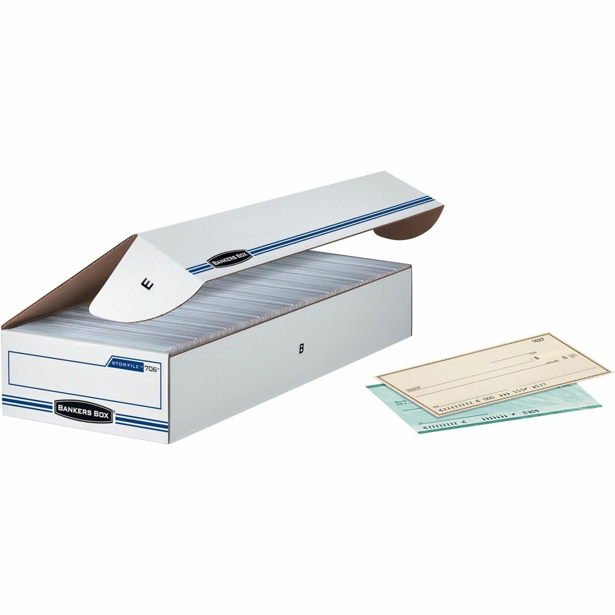 Internal Dimensions: 9" Width x 24" Depth x 4" Height - External Dimensions: 9.3" Width x 25" Depth x 4.1" Height - 650 lb - Flip Top Closure - Light Duty - Stackable - White, Blue - For File, Check, Deposit Slip - Recycled - 12 / Carton