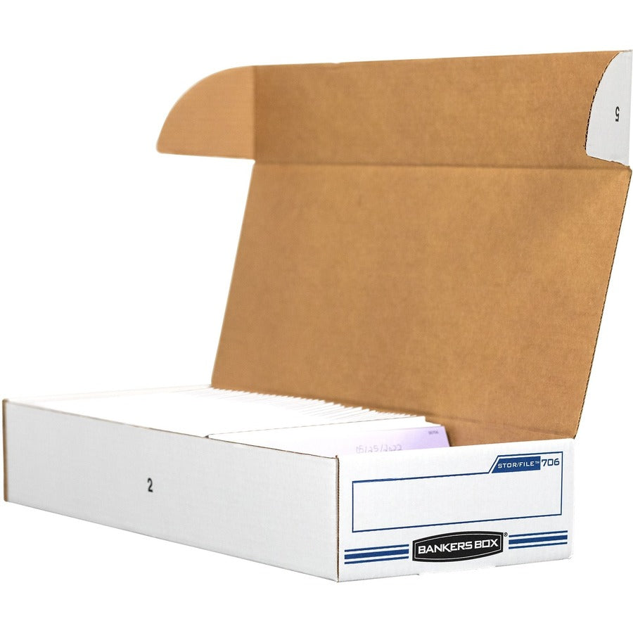 Internal Dimensions: 9" Width x 24" Depth x 4" Height - External Dimensions: 9.3" Width x 25" Depth x 4.1" Height - 650 lb - Flip Top Closure - Light Duty - Stackable - White, Blue - For File, Check, Deposit Slip - Recycled - 12 / Carton