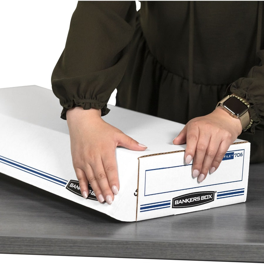 Internal Dimensions: 9" Width x 24" Depth x 4" Height - External Dimensions: 9.3" Width x 25" Depth x 4.1" Height - 650 lb - Flip Top Closure - Light Duty - Stackable - White, Blue - For File, Check, Deposit Slip - Recycled - 12 / Carton