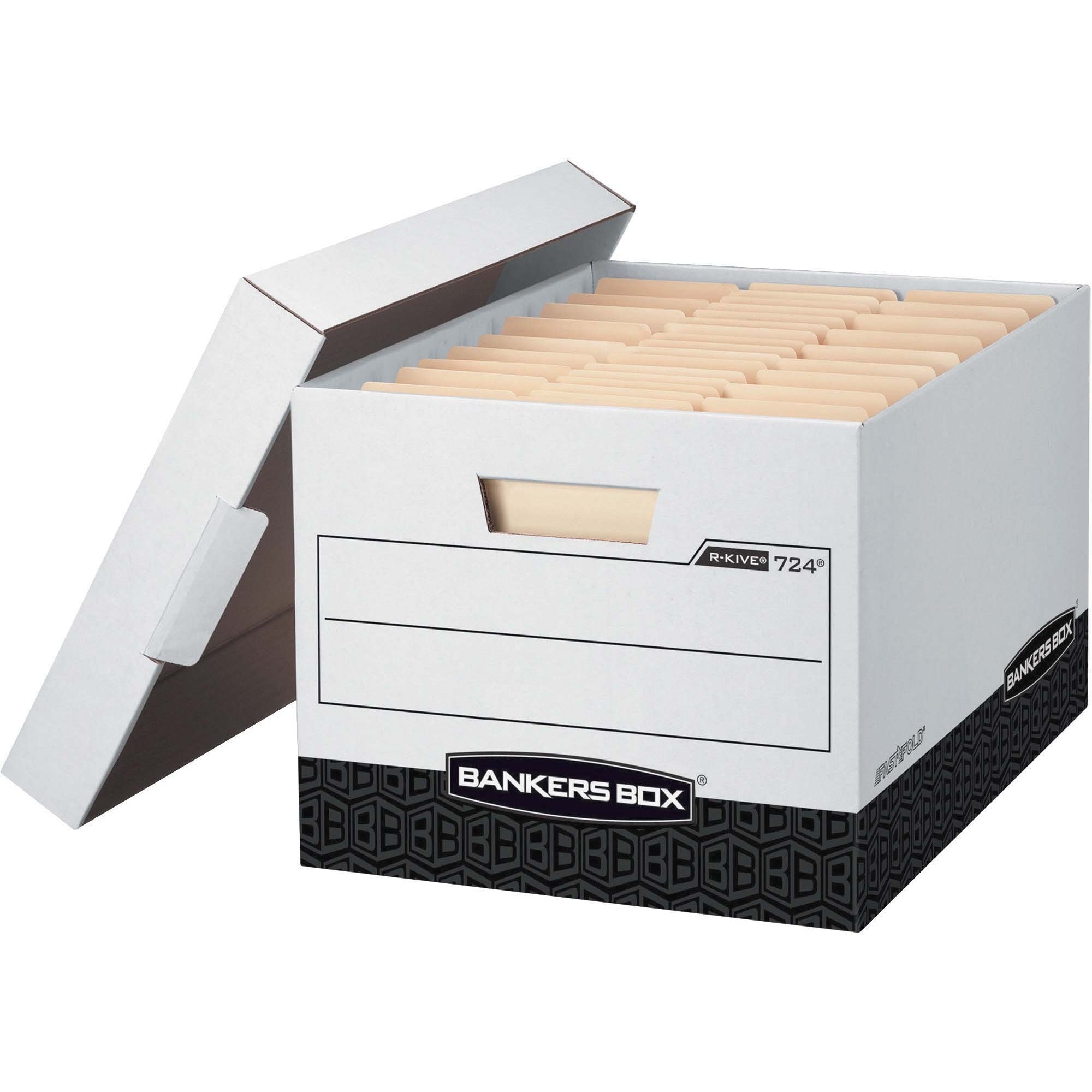 Bankers Box R-Kive File Storage Box, Heavy Duty, Lift-off Lid, Stackable, Letter/Legal Size, White/Black, 12 Boxes per Carton