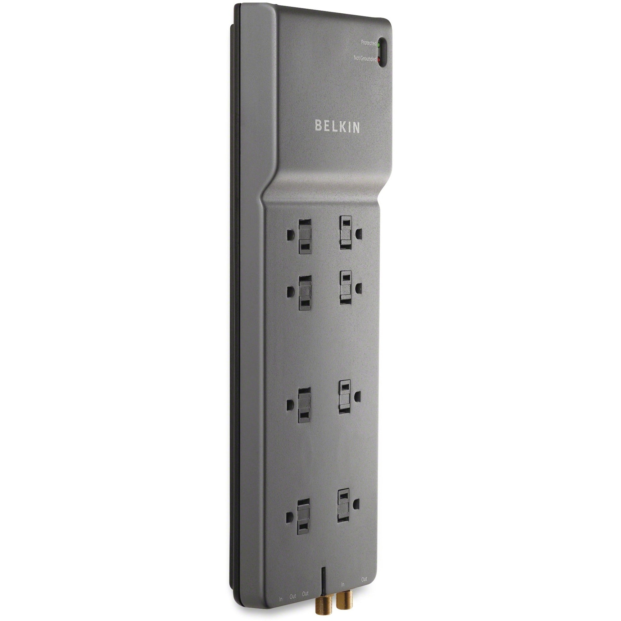 Black - Right Angle - 8 x AC Power - 1875 VA - 3390 J - 125 V AC Input - Cable Modem/DSL/Fax/Phone, Coaxial Cable Line - 12 ft