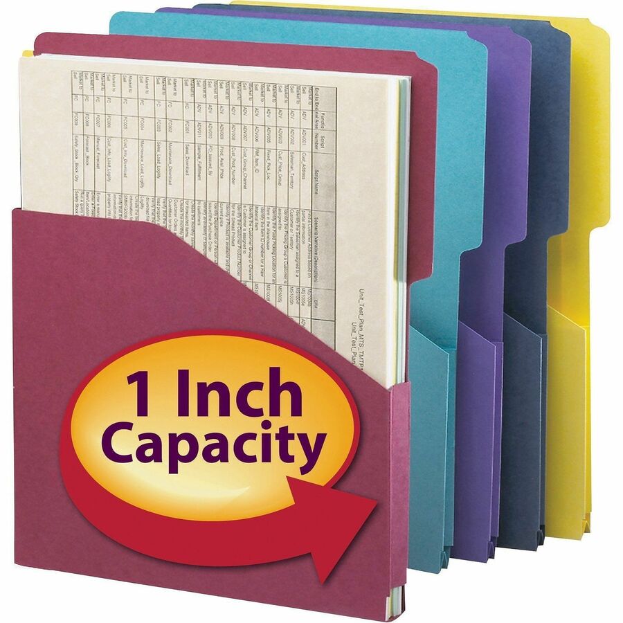8 1/2" x 11" - 1" Expansion - 11 pt. - Assorted - Unpunched - 10% Recycled - 5 / Pack