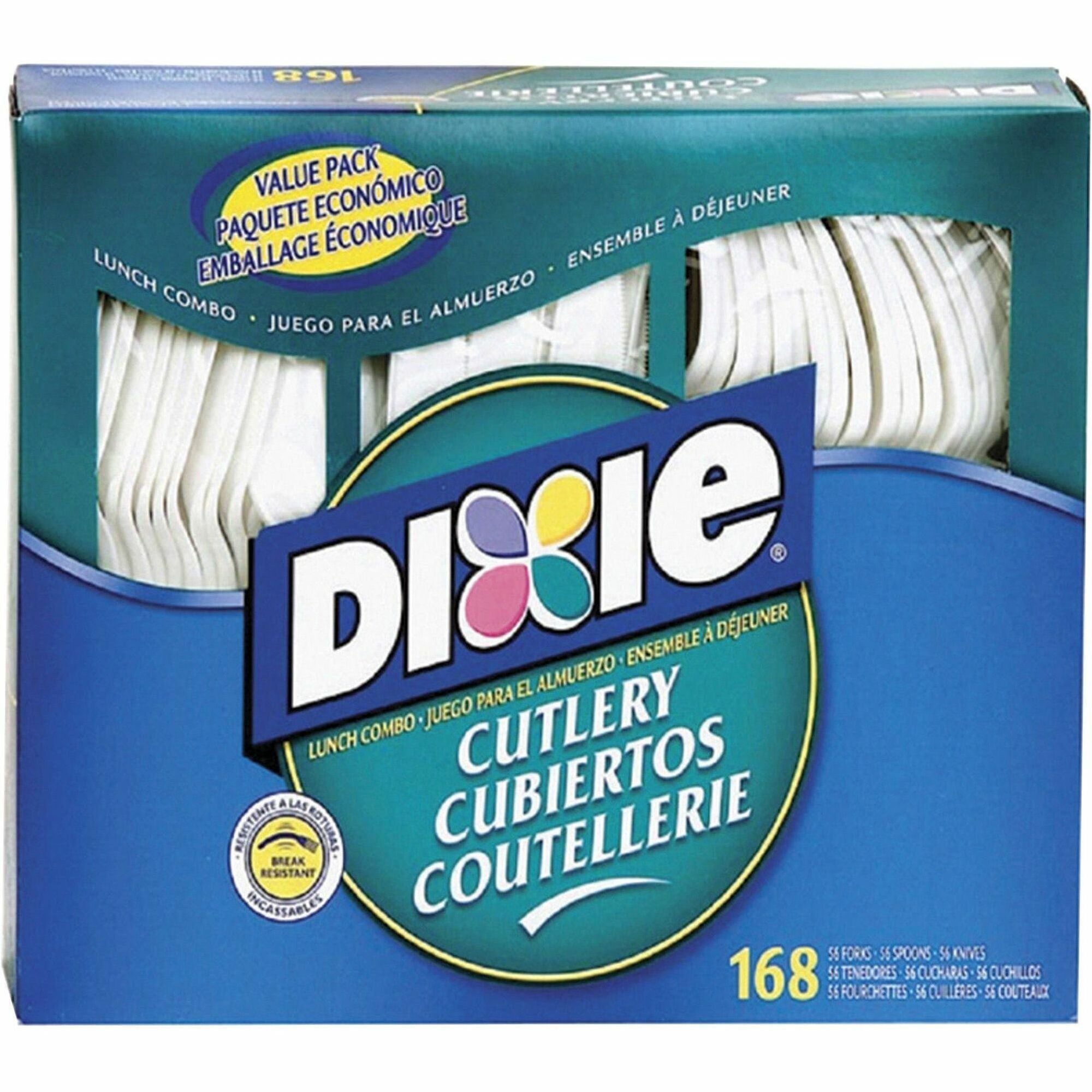Dixie Heavyweight Disposable Forks, Knives & Spoons Combo Boxes by GP Pro - Cutlery Set - 56 x Spoon - 56 x Fork - 56 x Knife - White - 168 / Box