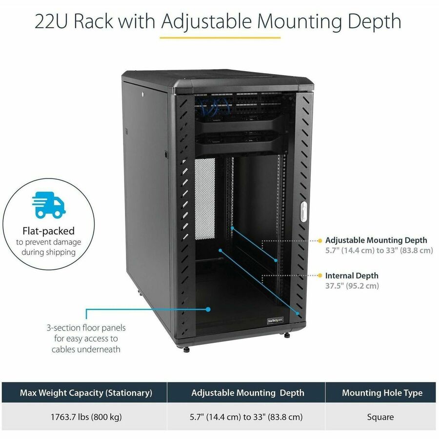 StarTech.com 22U 36in Knock-Down Server Rack Cabinet with Casters