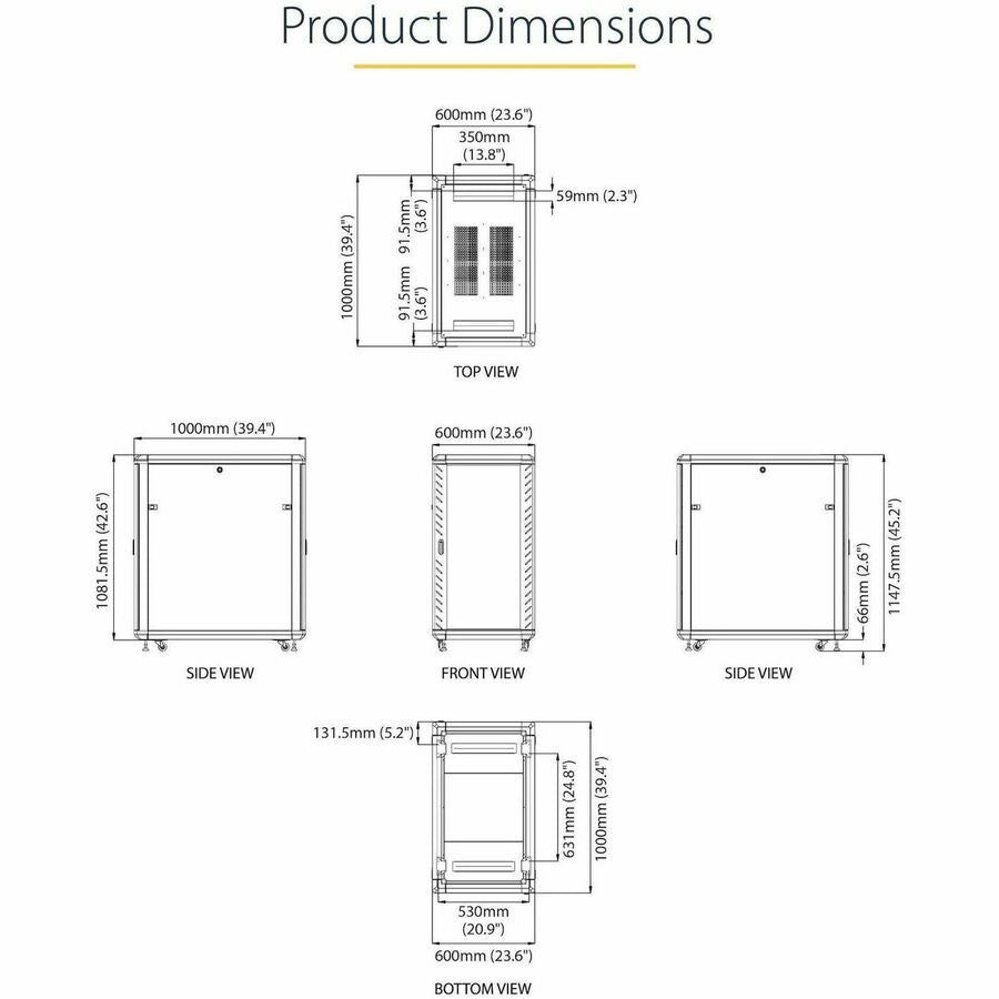 StarTech.com 22U 36in Knock-Down Server Rack Cabinet with Casters