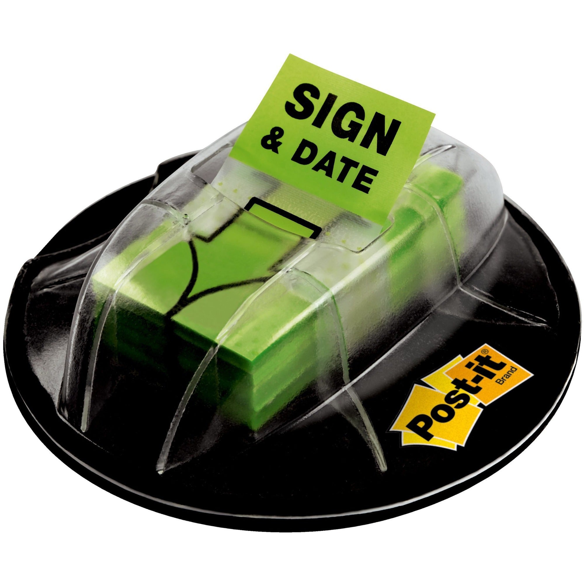 Post-it&reg; Message Flags - 200 x Bright Green - 1" Flag/Note Width x 1 3/4" Flag/Note Length - Arrow, Rectangle - Unruled - Sign & Date - Green - Removable, Self-adhesive - Dispenser Included - 1 Pack