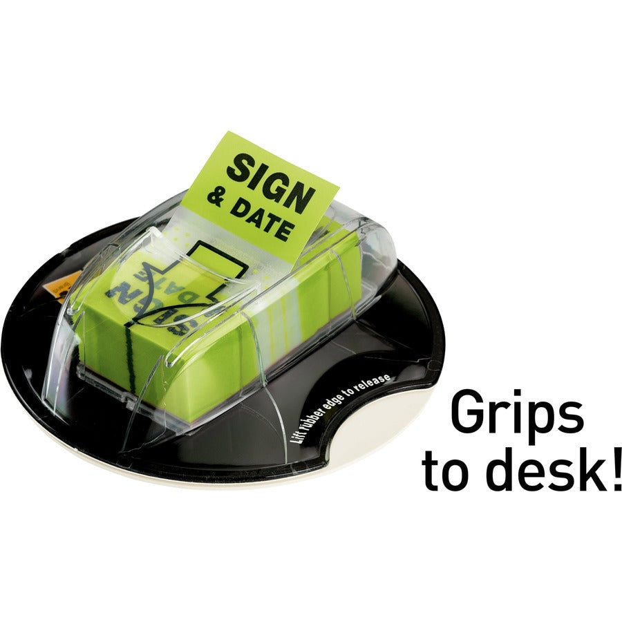 Post-it&reg; Message Flags - 200 x Bright Green - 1" Flag/Note Width x 1 3/4" Flag/Note Length - Arrow, Rectangle - Unruled - Sign & Date - Green - Removable, Self-adhesive - Dispenser Included - 1 Pack