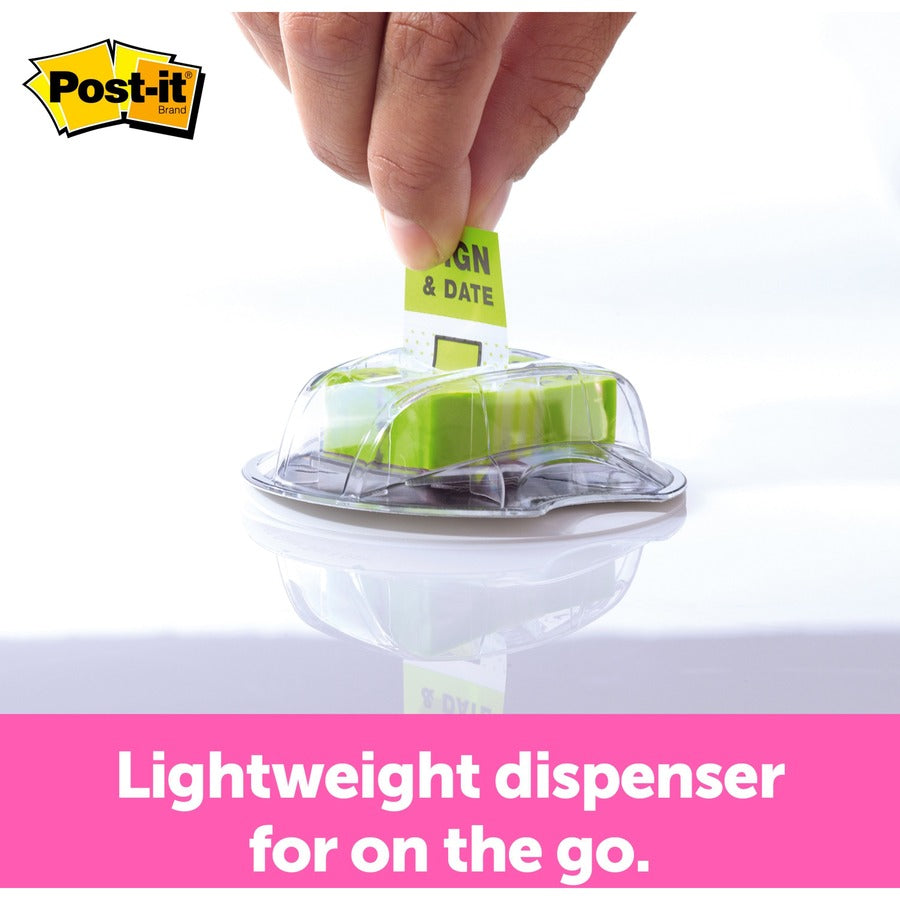 Post-it&reg; Message Flags - 200 x Bright Green - 1" Flag/Note Width x 1 3/4" Flag/Note Length - Arrow, Rectangle - Unruled - Sign & Date - Green - Removable, Self-adhesive - Dispenser Included - 1 Pack