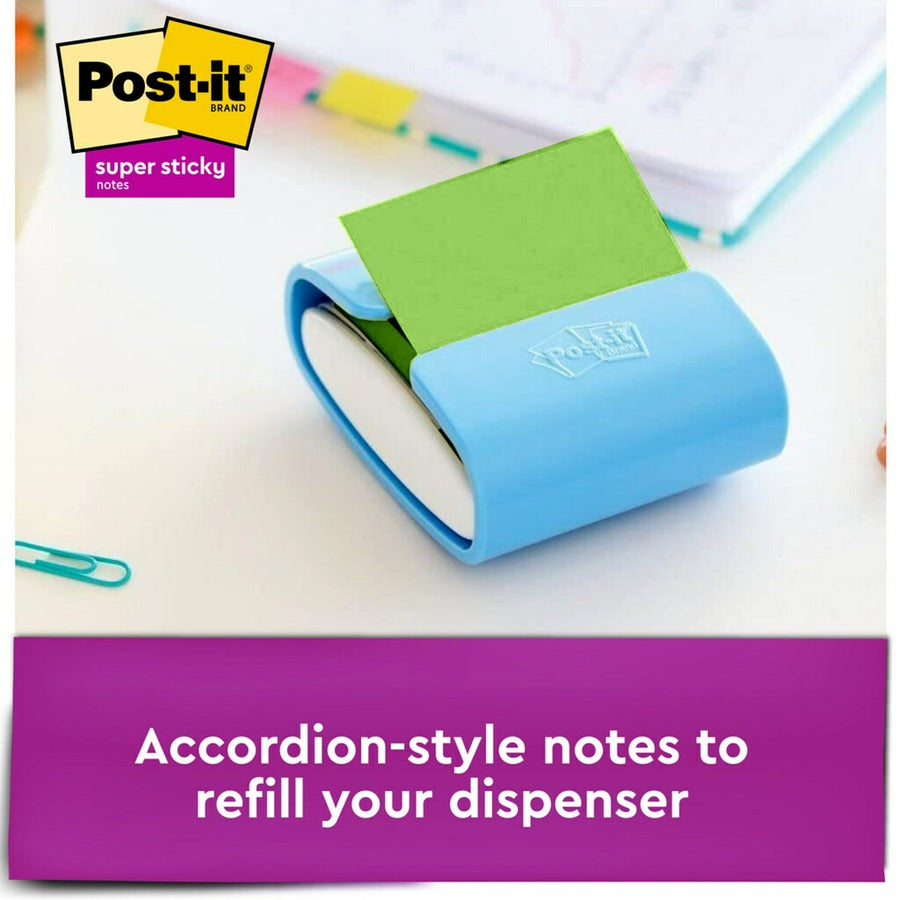 Post-it Super Sticky Dispenser Notes, Playful Primaries Collection, 3" x 3", Square, 90 Sheets per Pad, 12 Pads, Candy Apple Red, Sunnyside, Blue Paradise, Self-adhesive, Repositionable