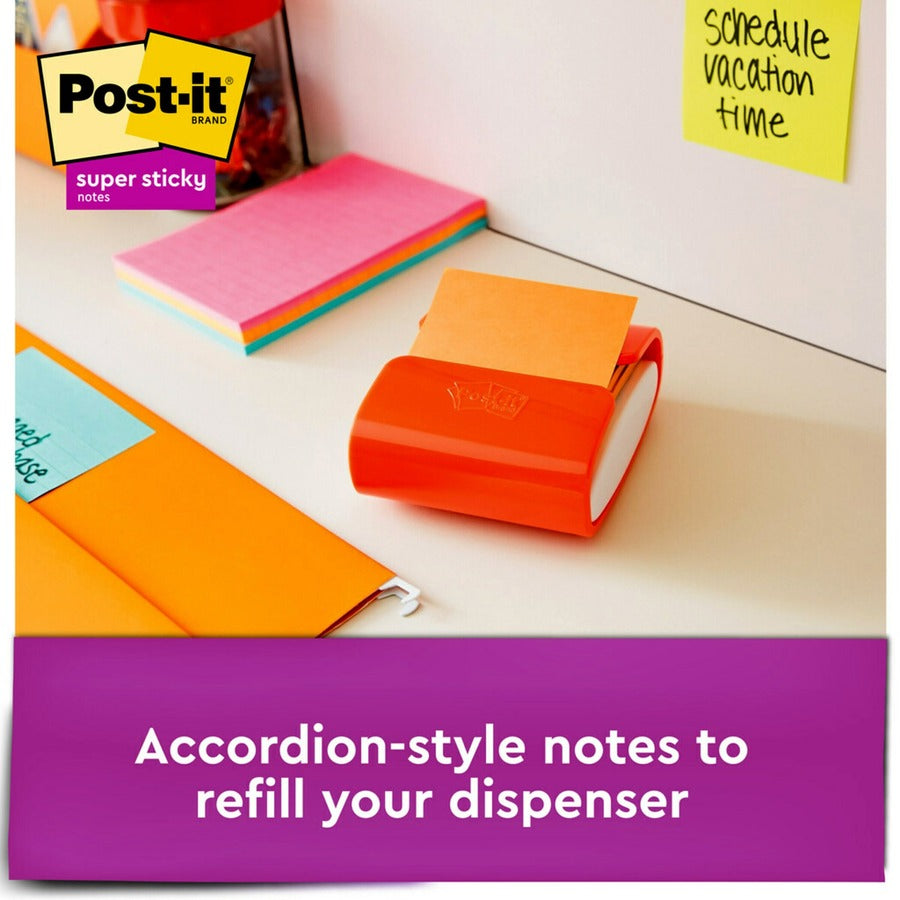 Post-it Super Sticky Dispenser Notes, Energy Boost Collection, 3" x 3", Square, 90 Sheets per Pad, 6 Pads/Pack, Vital Orange, Tropical Pink, Sunnyside, Self-adhesive, Repositionable