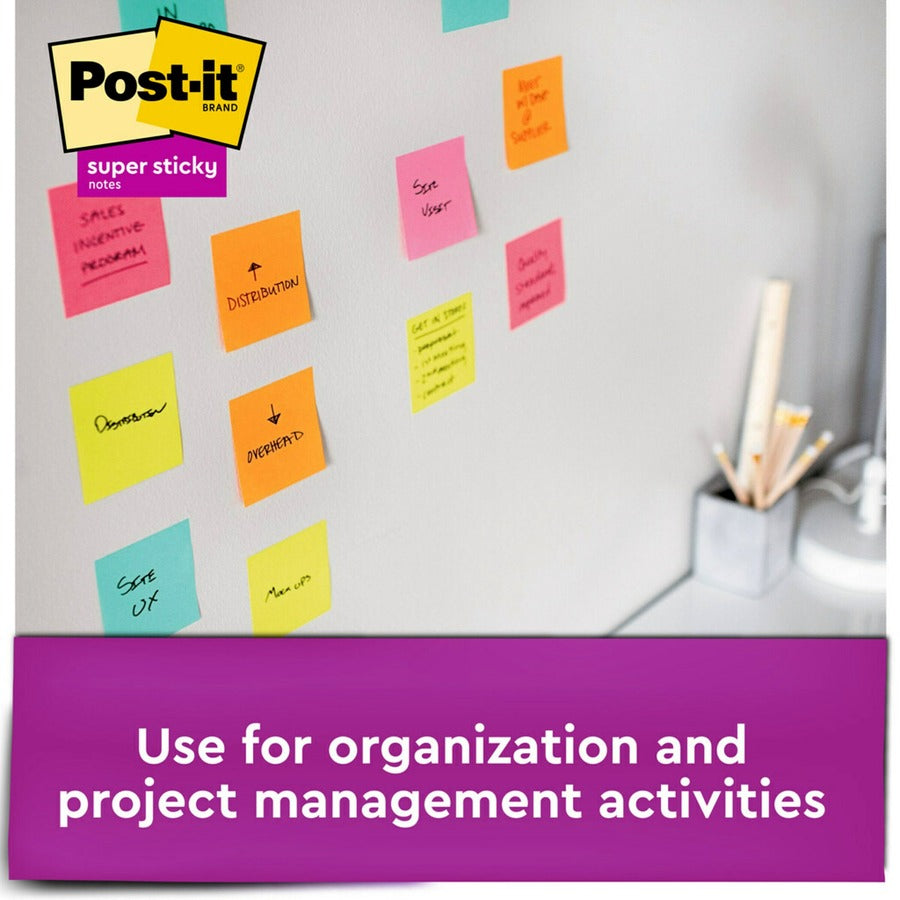 Post-it Super Sticky Dispenser Notes, Energy Boost Collection, 3" x 3", Square, 90 Sheets per Pad, 6 Pads/Pack, Vital Orange, Tropical Pink, Sunnyside, Self-adhesive, Repositionable