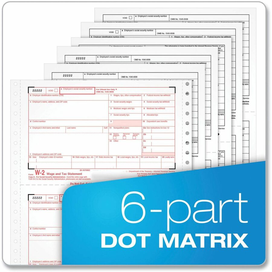 TOPS Carbonless Standard W-2 Tax Forms - 6 Part - Carbonless Copy - 5.50" x 8.50" Sheet Size - White Sheet(s) - 24 / Pack