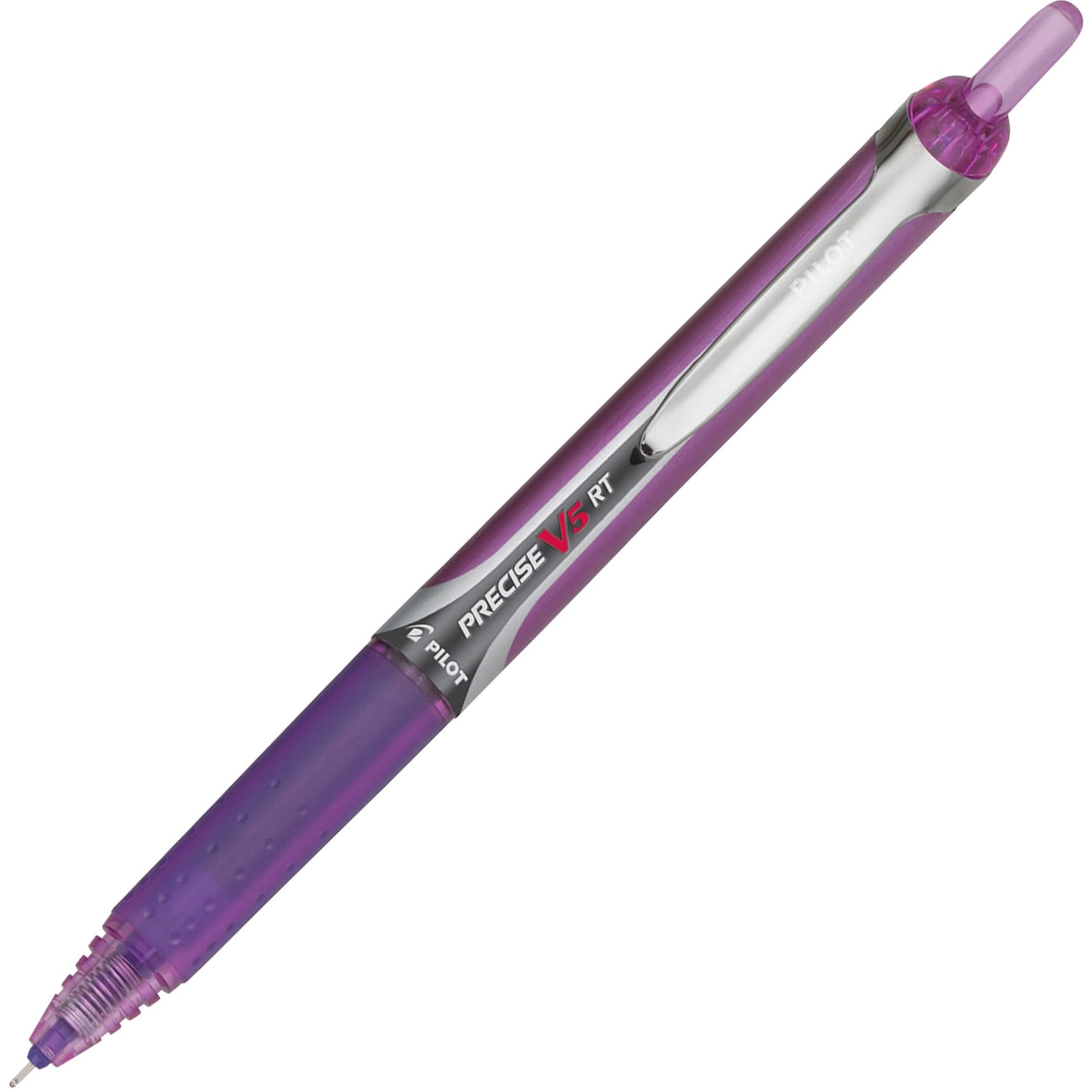 Pilot Extra-Fine Premium Retractable Rolling Ball Pens - 0.5 mm Extra Fine Needle Pen Point - Refillable - Retractable - Purple Ink - Water Based - Purple Barrel - Writing - 1 Dozen
