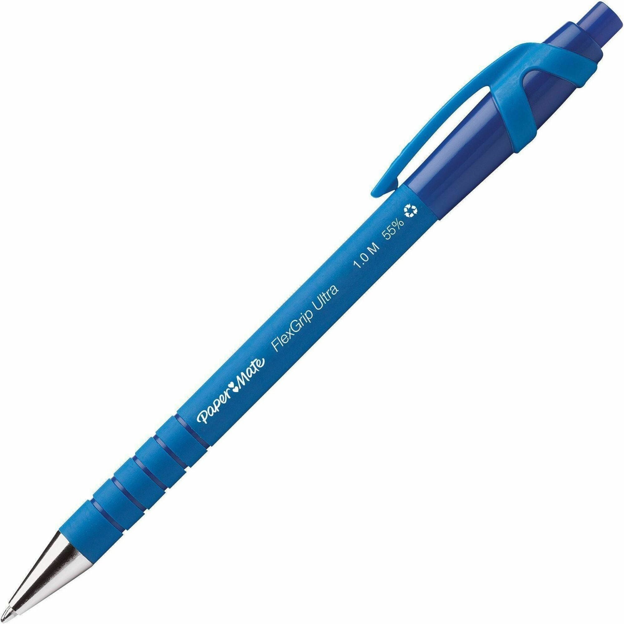 Paper Mate Flexgrip Ultra Retractable Pens - Medium Pen Point - Refillable - Retractable - Blue Ink - Rubber Barrel - 1 Dozen
