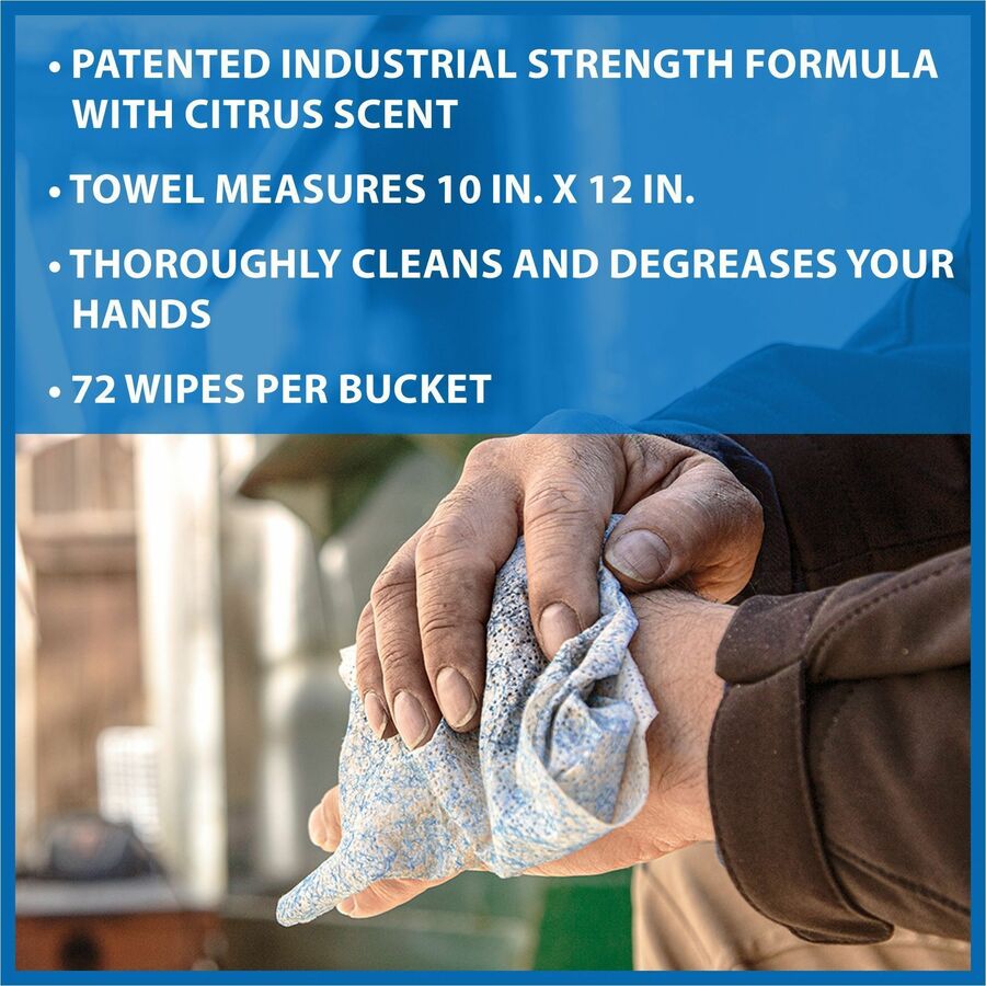SCRUBS In-A-Bucket Hand Cleaner Towels - 12" Width x 10" Length - Blue - 72/Tub - 1 Each