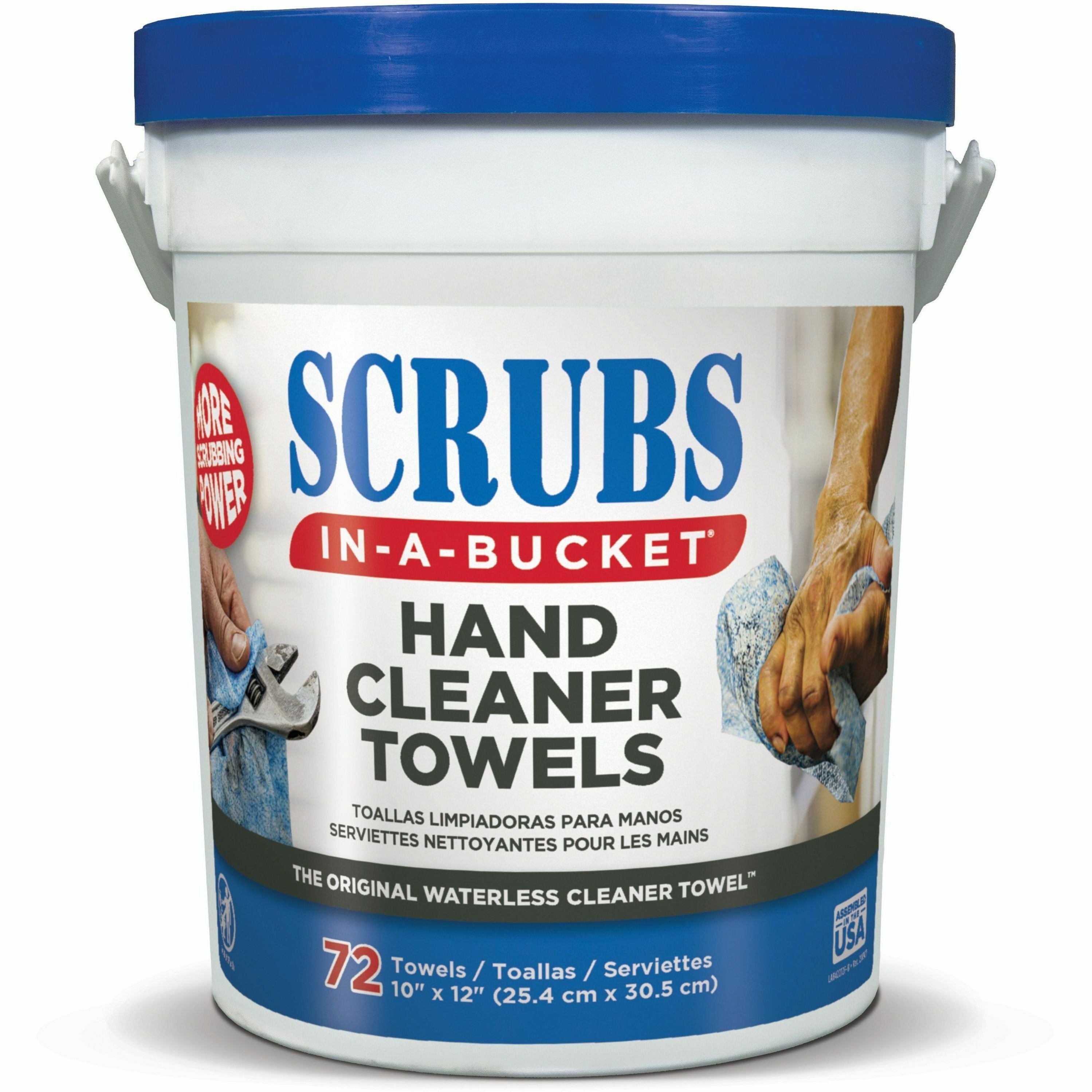 SCRUBS In-A-Bucket Hand Cleaner Towels - 12" Width x 10" Length - Blue - 72/Tub - 1 Each