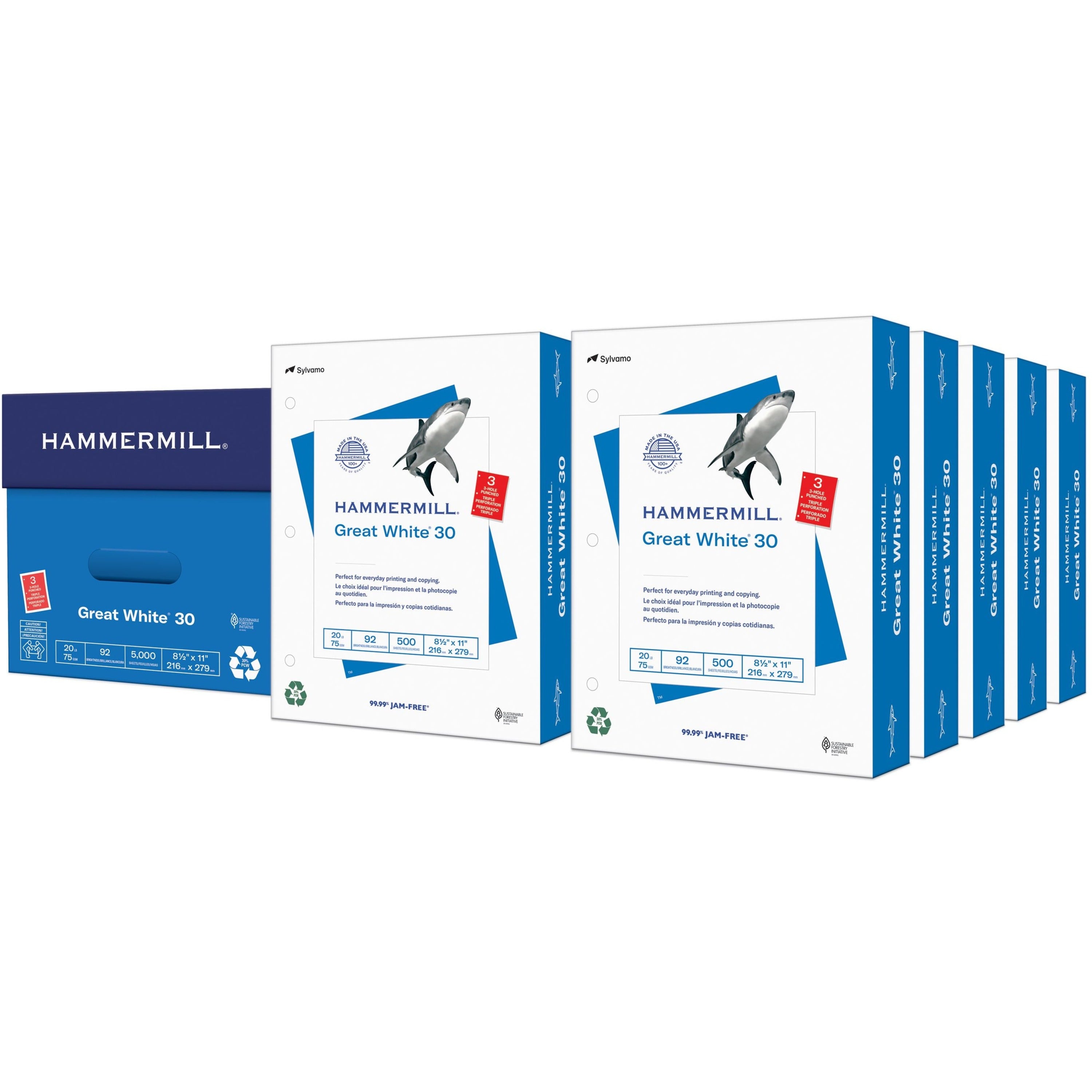 92 Brightness - Letter - 8 1/2" x 11" - 20 lb Basis Weight - Acid-free, Moisture Resistant, Pre-punched, Archival-safe, Jam-free - White - 500 Sheets per Ream - 10 / Carton