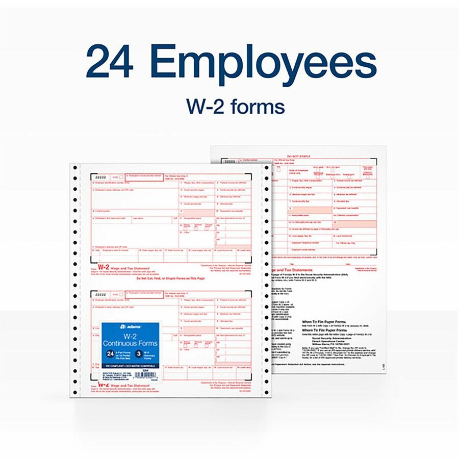 TOPS Carbonless Standard W-2 Tax Forms - 4 Part - 5.50" x 8.50" Sheet Size - White Sheet(s) - 24 / Pack