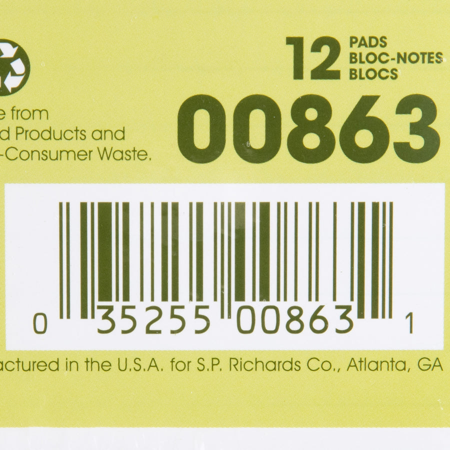 50 Sheets - 0.28" Ruled - 15 lb Basis Weight - Jr.Legal - 5" x 8" Sheet Size - White Paper - Perforated, Back Board - Recycled - 1 Dozen