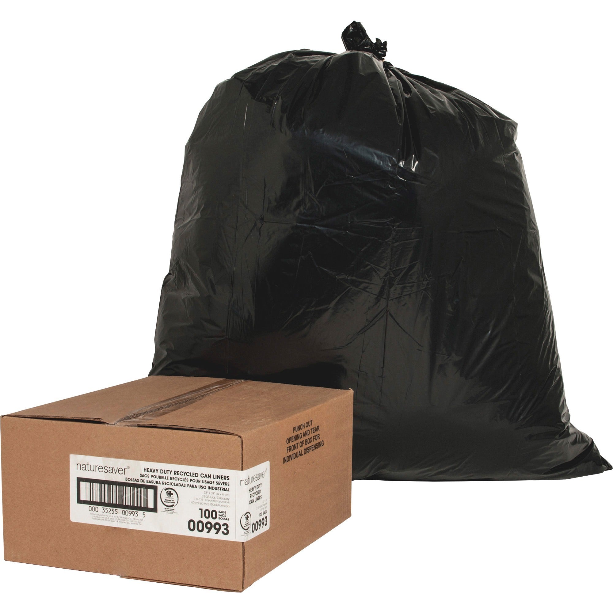Nature Saver Black Low-density Recycled Can Liners - Medium Size - 33 gal Capacity - 1.65 mil (42 Micron) Thickness - Low Density - Black - Plastic - Cleaning Supplies - Recycled - 1 Carton