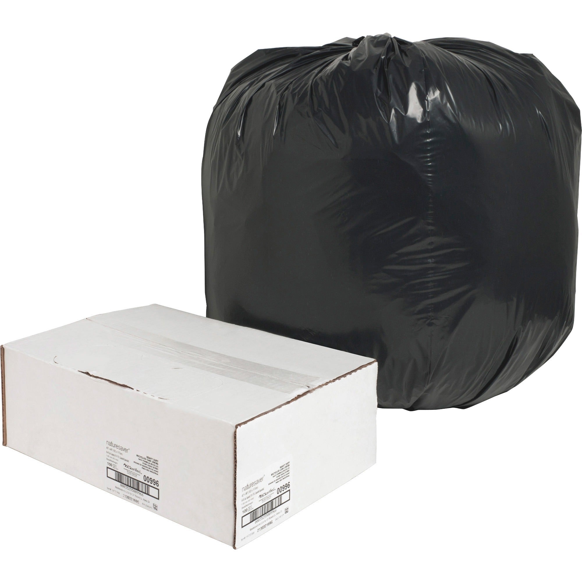 Nature Saver Black Low-density Recycled Can Liners - Large Size - 45 gal Capacity - 46" Length x 40" Width x 1.65 mil (42 Micron) Thickness - Low Density - Black - Plastic - Cleaning Supplies - Recycled - 1 Carton