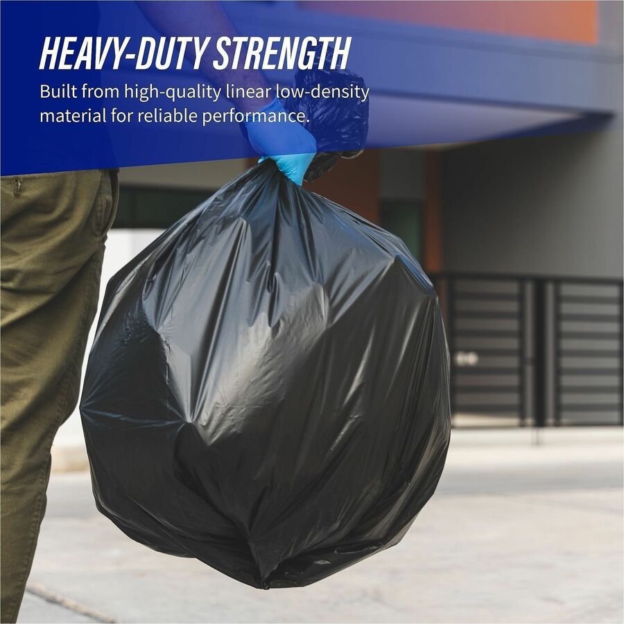 Genuine Joe Heavy-Duty Trash Can Liners - Medium Size - 30 gal Capacity - 36" Length x 30" Width x 1.50 mil (38 Micron) Thickness - Low Density - Black - 100/Box - 1 Carton