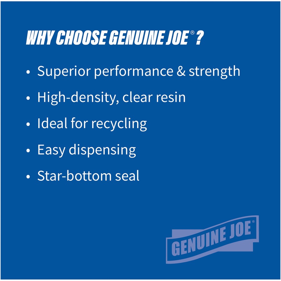 Genuine Joe High-Density Can Liners - Small Size - 16 gal Capacity - 32" Length x 24" Width x 0.31 mil (8 Micron) Thickness - High Density - Clear - Resin - Office Waste, Industrial Trash - 50/Roll - 20 / Carton
