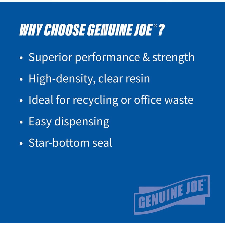 Genuine Joe High-Density Can Liners - Medium Size - 33 gal Capacity - 40" Length x 33" Width x 0.43 mil (11 Micron) Thickness - High Density - Clear - Resin - Office Waste, Industrial Trash - 25/Roll - 20 / Carton