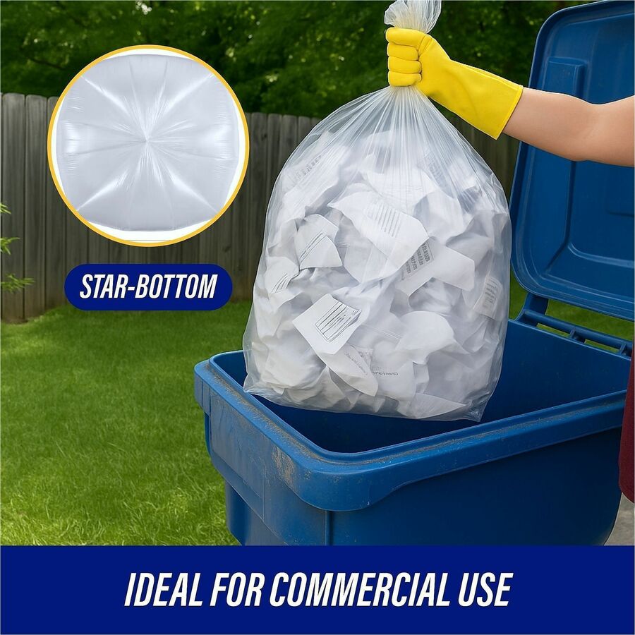 Genuine Joe High-Density Can Liners - Extra Large Size - 60 gal Capacity - 60" Length x 38" Width x 0.67 mil (17 Micron) Thickness - High Density - Clear - Resin - Office Waste, Industrial Trash - 20/Roll - 10 / Carton