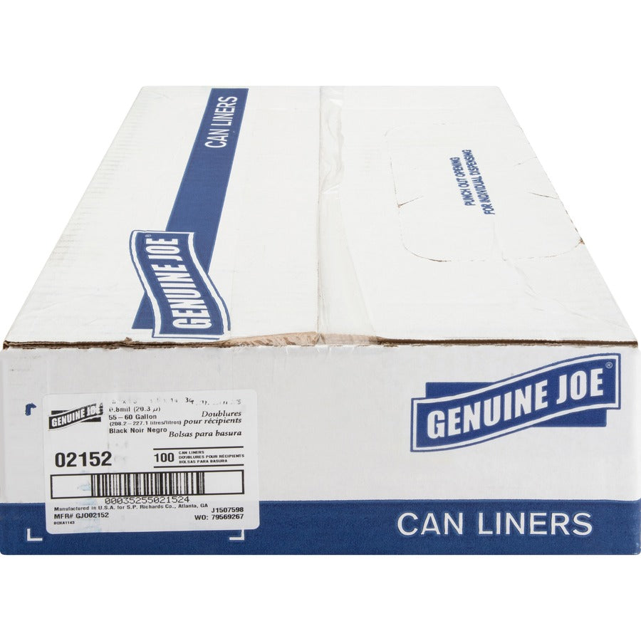 Genuine Joe Linear Low Density Can Liners - Extra Large Size - 60 gal Capacity - 58" Length x 38" Width x 0.80 mil (20 Micron) Thickness - Low Density - Brown, Black - 100 / Carton