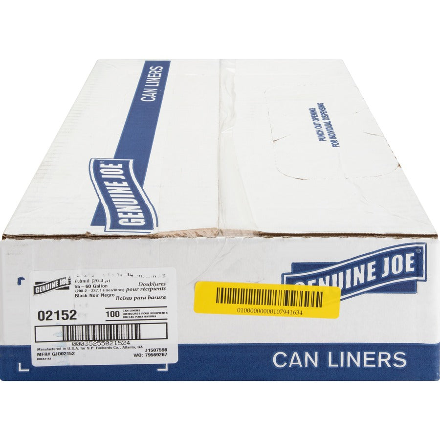 Genuine Joe Linear Low Density Can Liners - Extra Large Size - 60 gal Capacity - 58" Length x 38" Width x 0.80 mil (20 Micron) Thickness - Low Density - Brown, Black - 100 / Carton