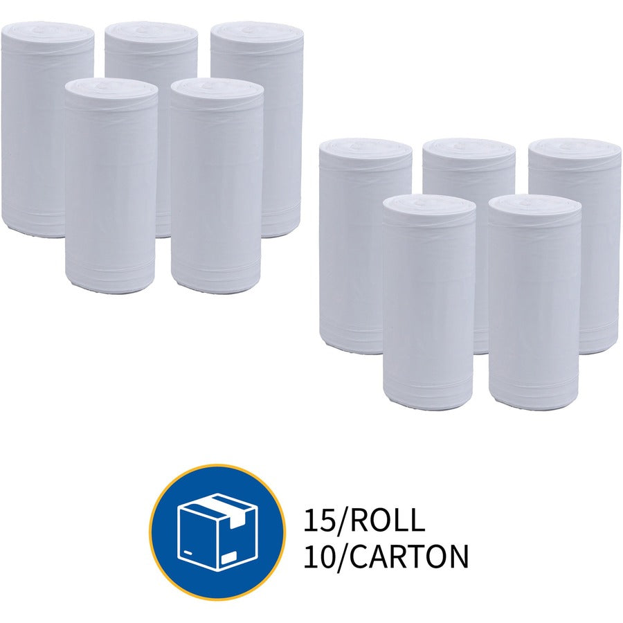 Small Size - 13 gal Capacity - 31" Length x 24" Width x 0.85 mil (22 Micron) Thickness - Low Density - White - Kitchen - Recycled - 150/Box - 1 Carton