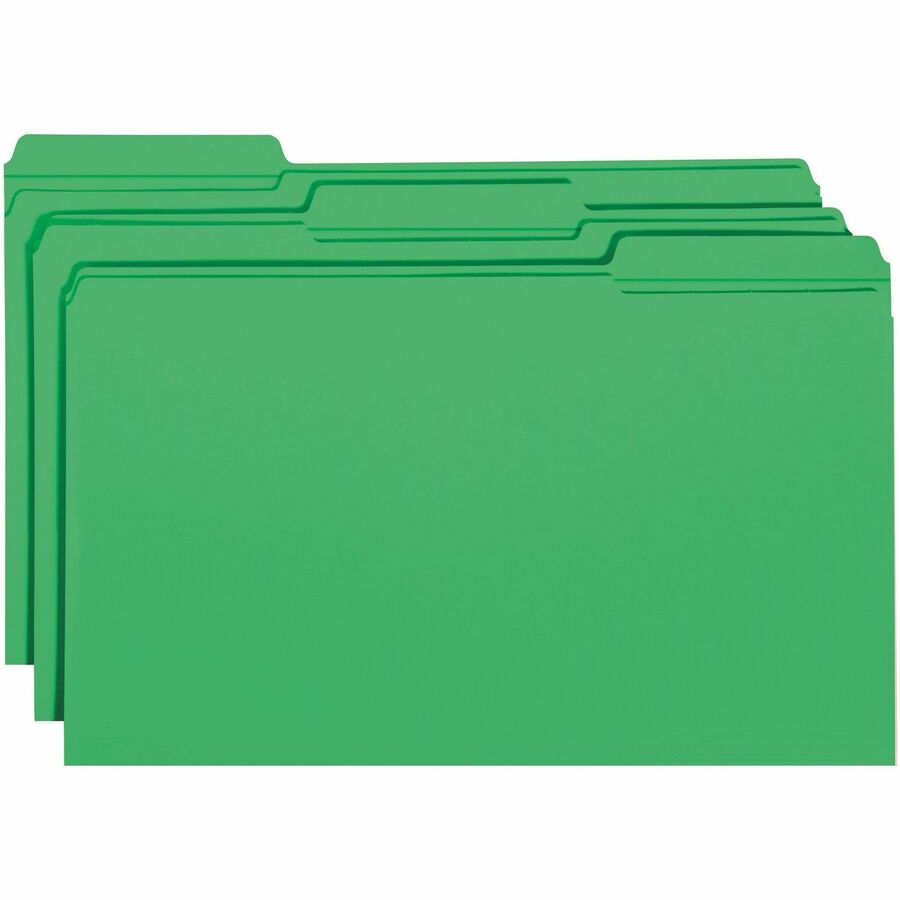 Smead Colored 1/3 Tab Cut Legal Recycled Top Tab File Folder - 8 1/2" x 14" - Top Tab Location - Assorted Tab Position - 11 pt. - 2 Plys - Green - 10% Recycled - 100 / Box