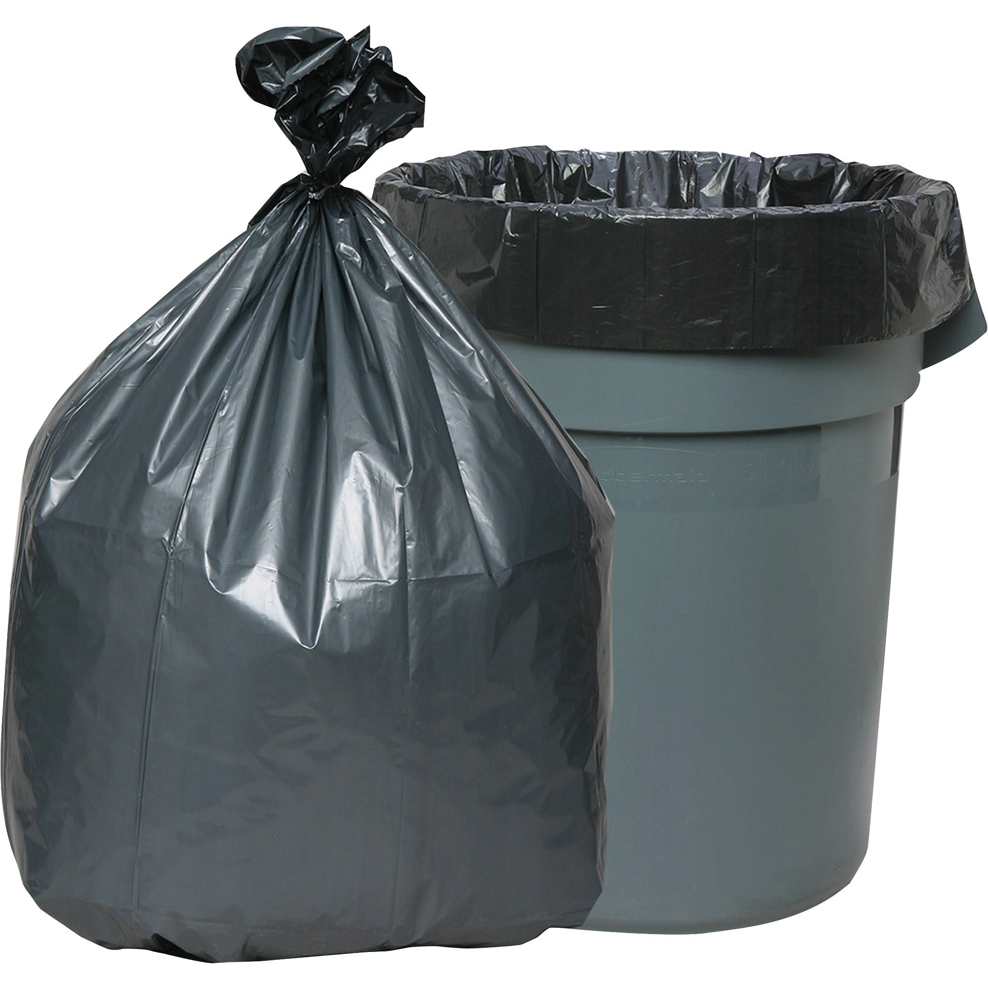 Genuine Joe Maximum Strength Trash Can Liner - Large Size - 45 gal Capacity - 46" Length x 39" Width x 1.55 mil (39 Micron) Thickness - Low Density - Black - Recycled - 50 / Carton